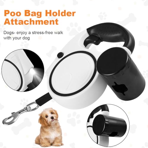 Aomig Rollleine Hunde Hundeleine für Kleine Große Hunde Ausziehbar mit Lampe, Reflektorstreifen, Anti-Rutsch-Griff, Schnellbremskno Einziehbar Dog Leash Training Spaziergänge Gurt Hunde (Weiß-5m-30kg)