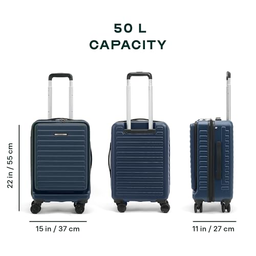 Image of Assembly Cabin Suitcase with External Laptop Pocket up to 15.6'' & 8 Spinner Wheels, Premium Polycarbonate Hard Shell Carry On Luggage for Adventure Travel, Blue, 20-Inch