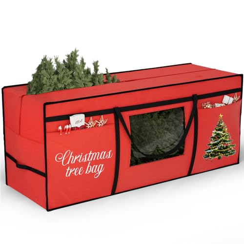 Aufbewahrungstasche für Weihnachtsbaum - Oxford-Stoff mit Doppelreißverschluss mit Doppelschnürverschluss Weihnachtsbaum Aufbewahrungstasche Transparente PVC-Fenster-Organisationsbeutel