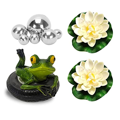 Ranas con bolas de plata DOMINICK para decorar un estanque de jardín con flores de loto