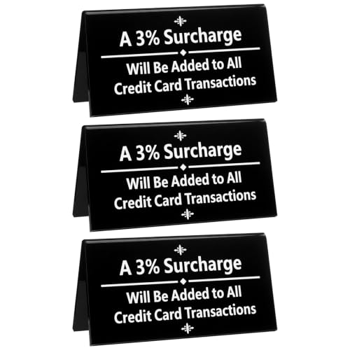 Dunzoom 3 Pack Surcharge Credit Card Payment Signs 3% Fee Double Sided Acrylic Card Payment Tabletop Notice Sign for Checkout Counter Register Small Business