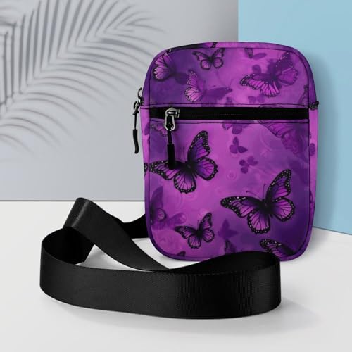 Personalized Small Crossbody Bag Water Resistant Messenger Bags Mini Purple Butterfly Printing SlingBag For Men Women 6