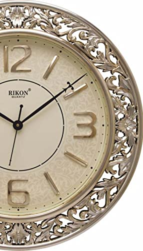 Image of Rikon Rk42 Delux Wall Clock for Home Living Room, and Office - Sweep Silent Moment - Made in India. (42 cm � 42 cm) (Plastic, Gold Ivory)