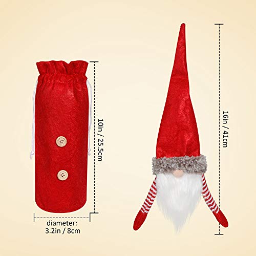 D-FantiX Christmas Gnomes Wine Bottle Cover, Handmade Swedish Tomte Gnomes Wine Bottle Toppers Santa Claus Bottle Bags with Drawstring Style Holiday Home Christmas Decorations Gift 3 Pack - Thumbnail 7