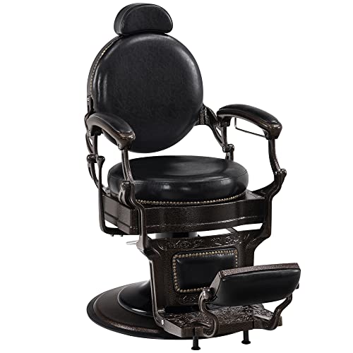Barberpub Heavy Duty Metal Vintage Barber Chair All Purpose Hydraulic Recline Salon Beauty Spa Chair Styling Equipment 9201 (Black) #TOP8
