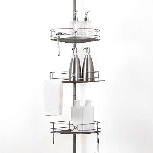 BINO Tension Pole Corner Shower Caddy - Brushed Nickel - Shower Organizer Shower