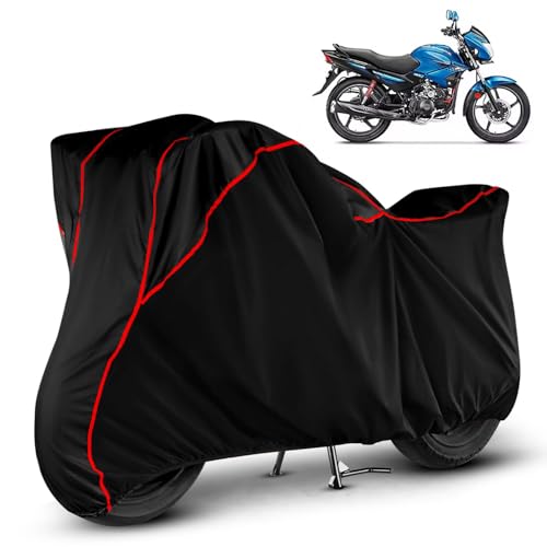 Image of Heavy Duty Waterproof Bike Cover for Hero Glamour | All Weather Protection from Rain, Dust, Sun & Scratches | Universal Fit for All Bike & Scooty | Black Red Piping | Glamour Bike Cover