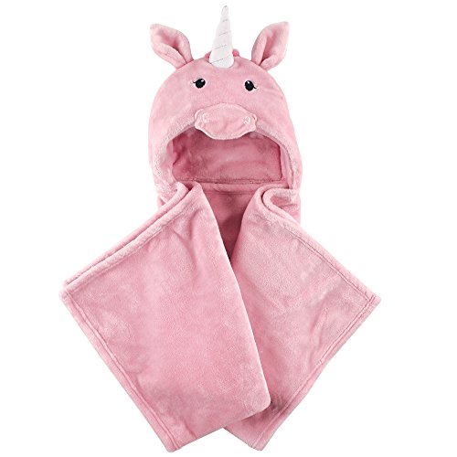 Image of Hudson Baby Unisex Baby and Toddler Hooded Animal Face Plush Blanket, Pink Unicorn, One Size