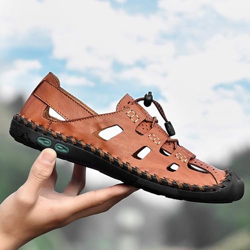 Image of Mens Casual Closed Toe Leather Sandals Outdoor Fisherman Adjustable Sport Summer Shoes