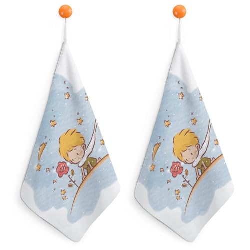 マイクロファイバー 星の王子さま 吸水速乾 ハンドタオル 掛け紐付き 手拭きタオル 速乾タオル 洗面所 キッチン バスルーム ジム用 擦手巾 2枚セット