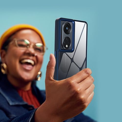 Image of A rtistque Frosted Translucent Back Cover Case for Oppo Reno 8T 5G | Chrome Ring Design | Premium Matte Finish | Shockproof TPU | Slim Protective Design | Oppo Reno 8T Back Cover - Blue