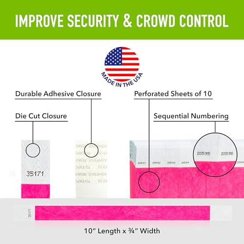 Image of 500 WristCo Neon Pink Tyvek Wristbands for Events - Tamper-Proof Design & Fluorescent Color Prevent Reuse Premium-Grade Bracelets for Hospital & Medical ID, Party & VIP Identification