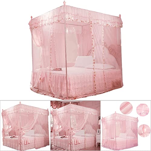 Cortina de cama con dosel de triple apertura y red transpirable con ribete de encaje de lujo 6