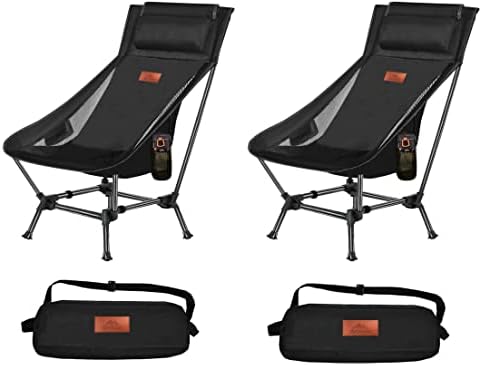 AnYoker Camping Chair, 2 Way Compact Backpacking Chair, Portable Folding Chair, Beach Chair with Side Pocket, Lightweight Hiking Chair 016 PJ (Black 2 Pack)