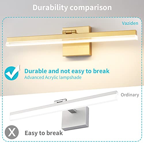 Vaziden Gold Bathroom Vanity Light, 22 Inch 18W Adjustable Led Bathroom Light Fixtures Over Mirror With Acrylic Shade, Ip44 Waterproof 4000K Wall Light Mirror Lighting Fixture For Bedroom Bathroom #TOP7