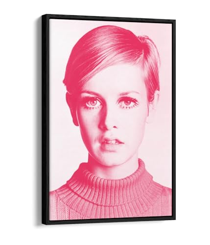 Toile rose Twiggy cadre flottant noir pour décorer un salon chic