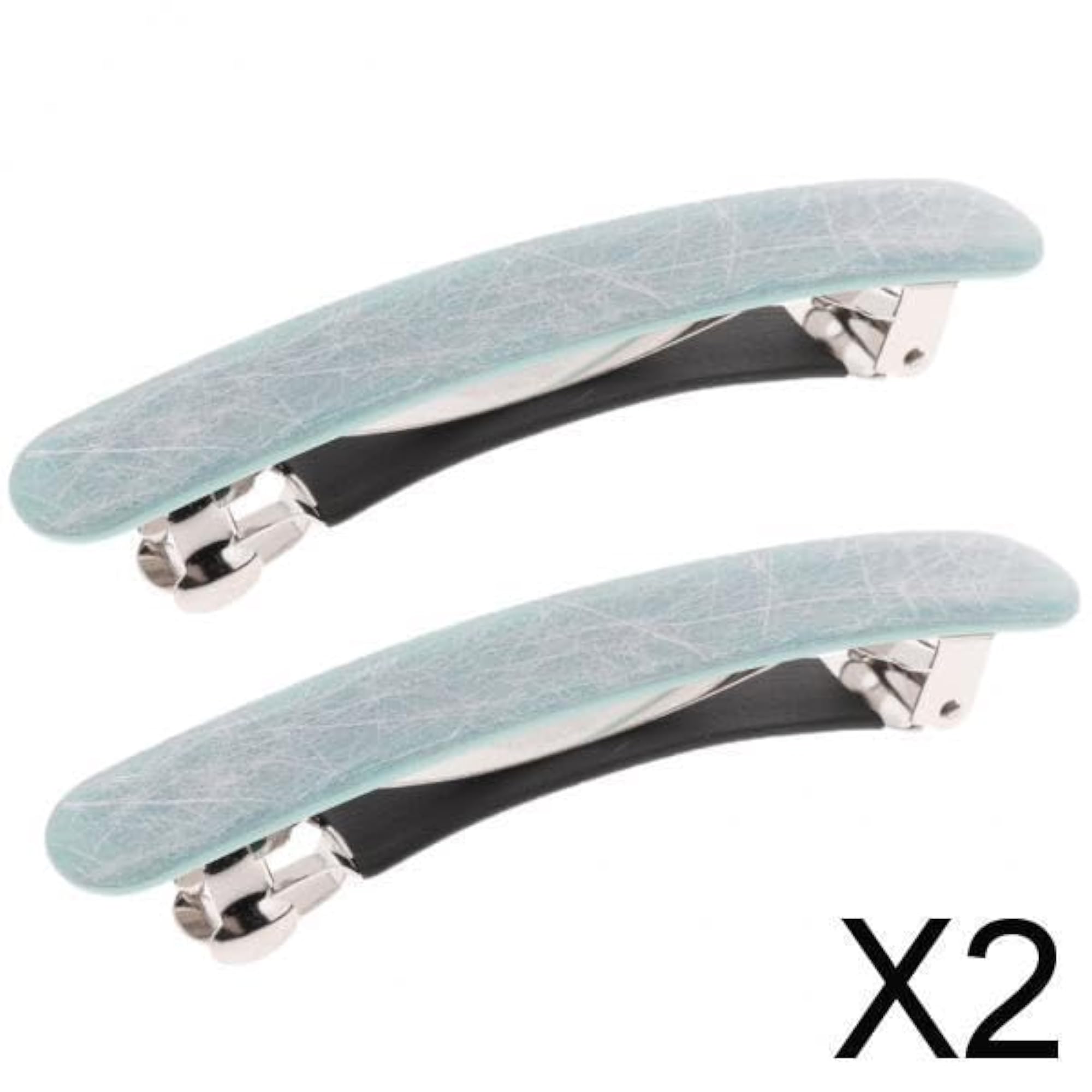 2X Women's French Style Acetate Barrette Ponytail Holders, Blue