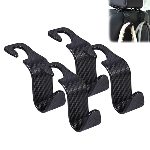 Image of Amooca Car Seat Headrest Hook 4 Pack Hanger Universal Vehicle Car Storage Organizer for Handbag Purse Coat S Type Checkered Black