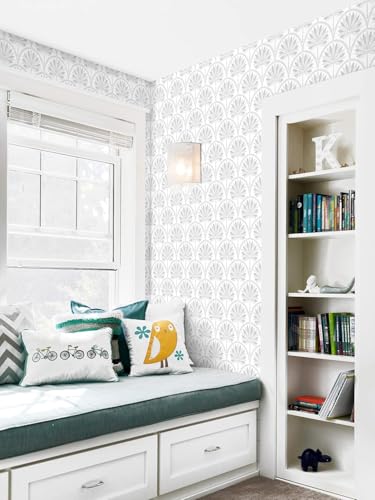 Image of Veki Luxury Floral & Botanical Geometric Wallpaper Mural - Waterproof, Moisture-Proof, Self-Adhesive PVC Wall Sticker for Home & Hotel Decoration (45cm x 300cm) (White Silver Leaf)