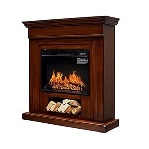 Biocamine Luxe open haard massief hout retro open haardverwarming simulatie nep vlam villa open haard (Color : Brown…