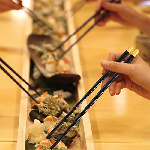 Chopsticks Reusable Dishwasher Safe, 9.6 Inch/24.3Cm Matte Non-Slip Japanese Chinese Chop Sticks, Fiberglass, Black&Gold-5 Pairs #TOP5