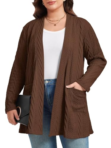 Image of BELAROI Womens Plus Size Cardigan Long Sleeves Fall Sweaters with Pockets Lightweight Jacket Open Front (1X-5X)