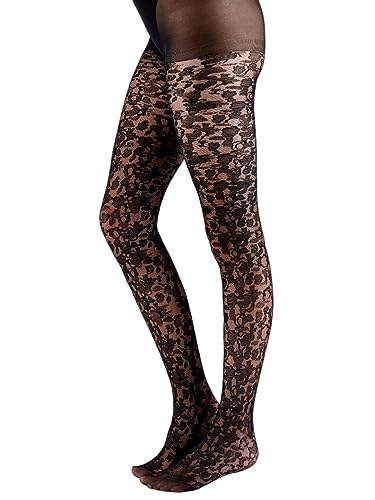 Women's Floral Lace pattern Tights- sustainable yarn tight with saturated floral design, sheer black, Black (Black), One Size (Fits L-2XL)
