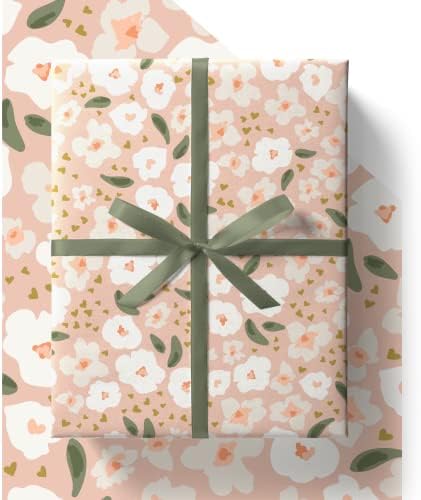 EcoWrap Mothers Day Wrapping Paper with Birthday Card and Tags - Eco Friendly Premium Recyclable 84cm x 60cm Pink Floral Gift Wrap in Plastic Free Packaging (4 Sheets & 4 Tags)