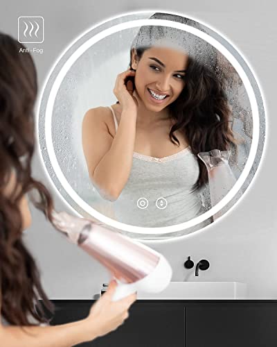 Dripex 600mm Round Bathroom Mirror with LED Light, Illuminated Circle Makeup Vanity Mirror with Demister Pad, Anti-fog, 3 Lighting Modes, Dimmable, Wall Mounted, Front+Backlit, IP44 - Cosy Home Interiors Dripex 600mm Round Bathroom Mirror with LED Light, Illuminated Circle Makeup Vanity Mirror with Demister Pad, Anti-fog, 3 Lighting Modes, Dimmable, Wall Mounted, Front+Backlit, IP44 - Image 4