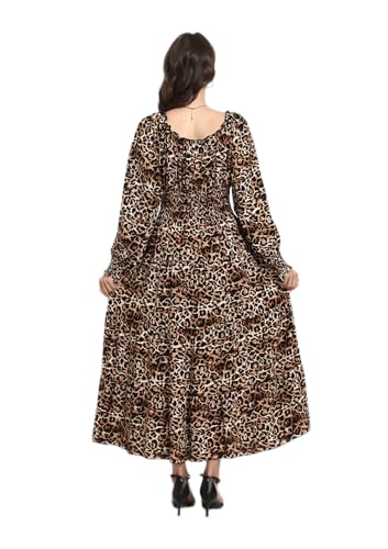 Image of OSTOO Women's 2026 Casual Long Sleeve Square Neck Smocked High Waist Flowy Maxi Dress,Boho Tiered Beach Party Dress
