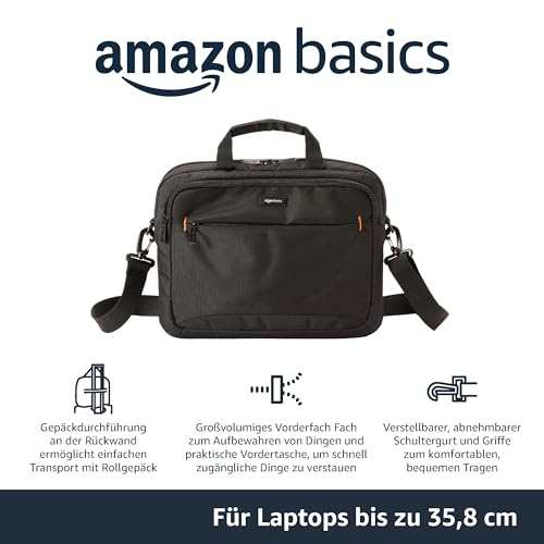 Amazon Basics Laptoptasche, Kompakte Umhängetasche mit Zubehörfächern, für Laptops bis zu 14 Zoll (35,6cm), Schwarz, 1 Stück – Ansicht 3