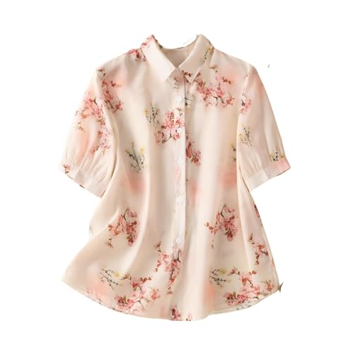 Image of Gufrina Women's Pink Floral Printed Button Down Western Shirt with Collared Neck and Half Sleeves in Relaxed Fit Style