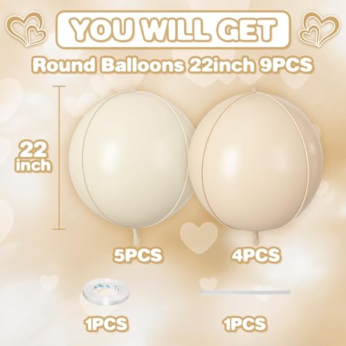 Image of 9 Pcs Cream Beige Round Foil Balloons,22 Inch Round Balloons