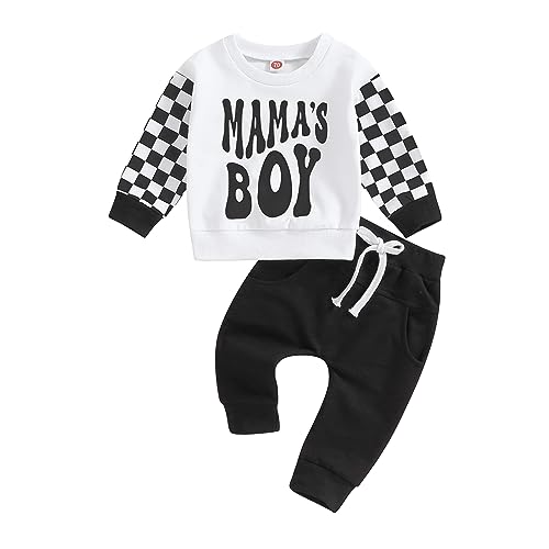 Image of FOCUSNORM Toddler Baby Boy Outfits Newborn Infant Fall Winter Clothes Letters Sweatshirt Tops Elastic Waist Sweatpants Sets