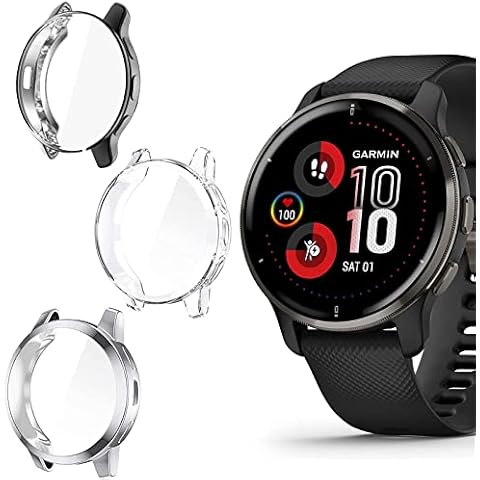 Venu 2 Plus Case, onetuo All-Around Protective TPU Bumper Cover Screen Protector Case Cover Compatible for Garmin Venu 2 Plus Smartwatch (3 pack-Clear+Black+Silver) Cover