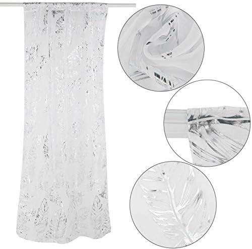 HERCHR White Sheer Curtains, Floral Embroidered Sheer Window Curtains Rod Pocket Window Voile Drapes for Living Room Bedroom Wedding Stage Decor, 40x80inch