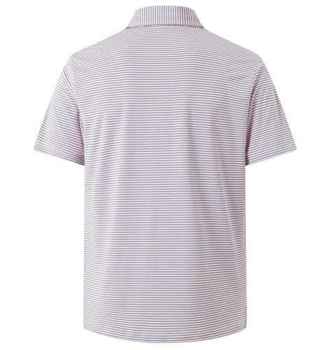 Image of Golf Shirts for Men - Dry Fit Moisture Wicking Short Sleeve Performance Sport Casual Striped Collared Mens Polo Shirt