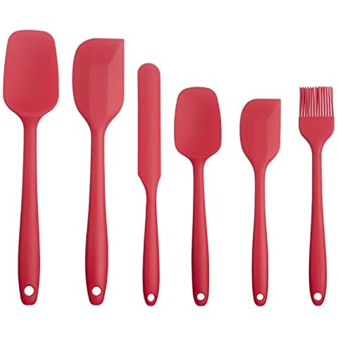 Belle Habitat Spatula Set Silicone of 6 Red Non - Stick Rubber Spatula with Stainless Steel Core - Heat-Resistant Spatula Kitchen Utensils Set for Cooking, Baking and Mixing Cover