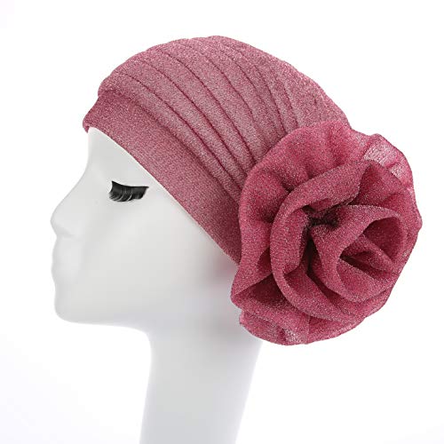 Fxhixiy Women Elastic Glitter Big Flower Turban Beanie Head Wrap Hair Loss Chemo Cap Hat (Pink) #TOP6