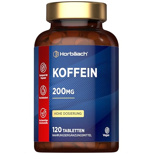 Koffeintabletten 200mg pro Stück | Hochdosiert | Ohne Unerwünschte Zusätze | 120 Vegan Caffeine Pills | by Horbaach