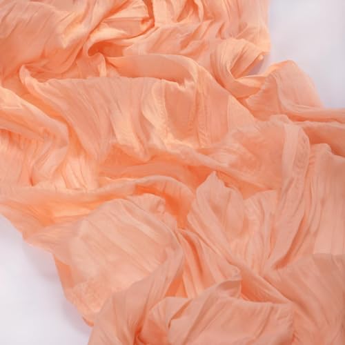 Image of MLMC Peach Pink Cheesecloth Table Runner 10ft Sheer Gauze Coral Cheese Cloth Table Runner Summer Dinning Decoration 35x120 Inches for Wedding Bridal Baby Shower Party Decor