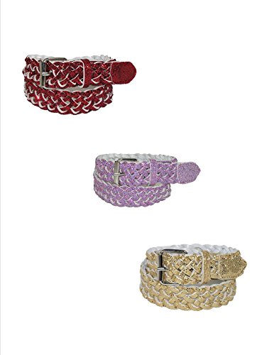 Ctm® Girls Woven Mettalic Belt, White, Large (26-28 Inches) #TOP3