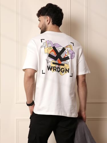 Image of WROGN Men's 220 GSM Pure Cotton T-Shirt | Abstract Graphic Print | Oversized Fit