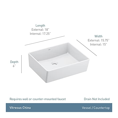 Moen White Vitreous China Vessel Sink For Bathroom, 18 X 15.75 X 6 Inch Rectangle Sink With A High Gloss Porcelain Ceramic Bowl For Above Counter, Bgcw10Rv1618 #TOP6