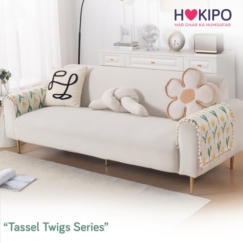 Image of HOKIPO Tulip Blossom Quilted Sofa Armrest Cover - 1 Pair | 'Tassel Twigs' Series (IN-987-T4*2)