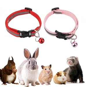 HAICHEN TEC 2PC Rabbit Adjustable Collars with Bell Small Animal Exercise and Interaction Accessories Luminous Collar for Ferret Guinea Pig Squirrel (Red+Pink)