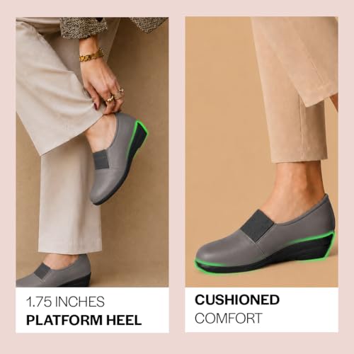 Image of FAUSTO Women Classic Formal Slip On Shoes | Platform Heel Shoe for Office Meeting Events | Easy Pull On Shoes with All Day Comfort