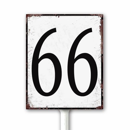 Aluminum Number Sign 66 Metal Numbered Yard Sign With Stake Outdoor for Tennis Court, Parking Lots, Floor, Dock, Court, Aisle, Field, Farm 18x22 CM High Visibility Rust Free (Retro White) — image 1