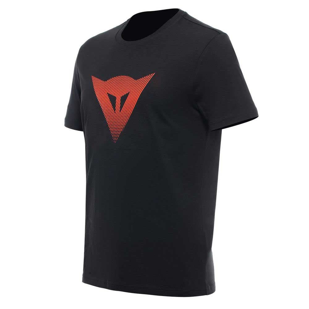 Dainese T-Shirt Logo, Casual Motorbike T-Shirt, Men, Black/Fluo-Red, M