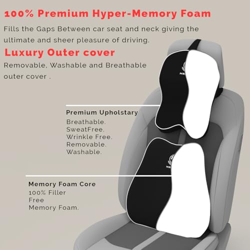 Image of MRRON Orthopedic Memory Foam Lumbar Backrest & Neck Rest Cushion for Car Seat - Ergonomic Car Back & Neck Support Pillow Combo - Pain Relief for Long Drives, Sciatica, Posture (Black, Slim Backrest)